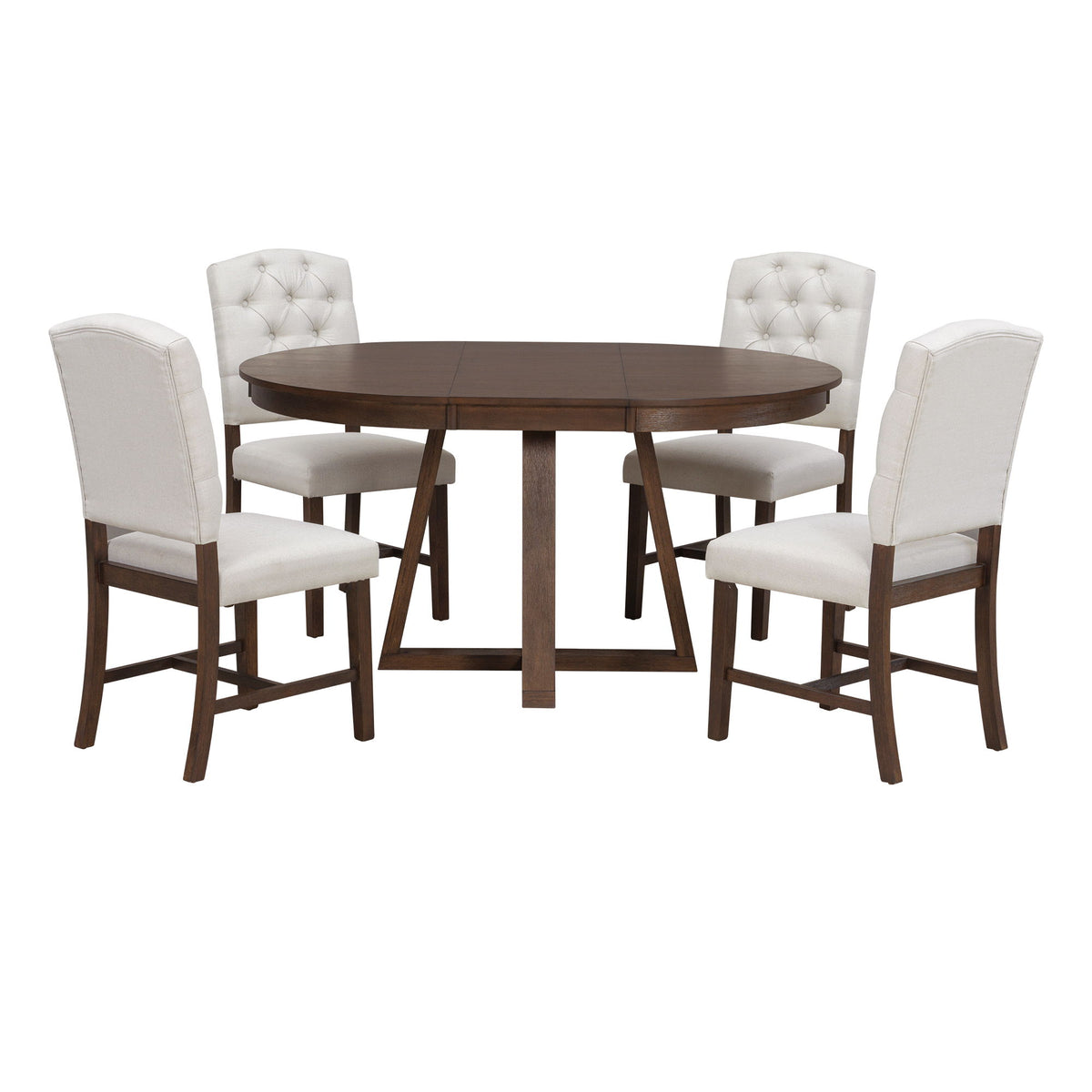 Juego de comedor con mesa redonda extensible y 4 sillas tapizadas