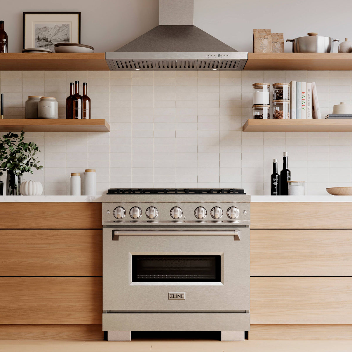 ZLINE - 36 in. 5.2 cu. ft. Classic Freestanding Gas Range with 6 DuoPro Burners and Convection Oven in Satin Stainless Steel - Satin Stainless Steel