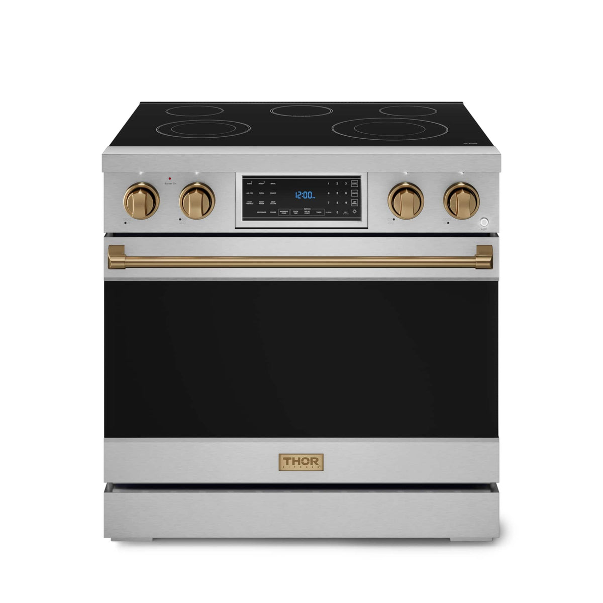 36 in. Wide 5 Elements Gordon Ramsay Series by Thor Kitchen 6.0 Cu. Ft Freestanding Electric Range with Bronze Hardware - Stainless Steel