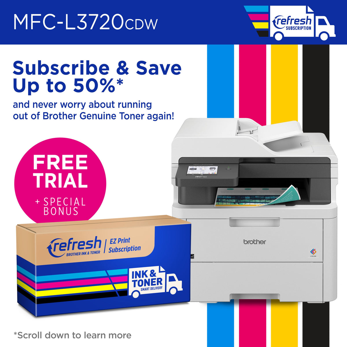 Brother - MFC-L3720CDW Wireless Digital Color All-in-One Printer with Laser Quality Output, Great for Small Offices - White