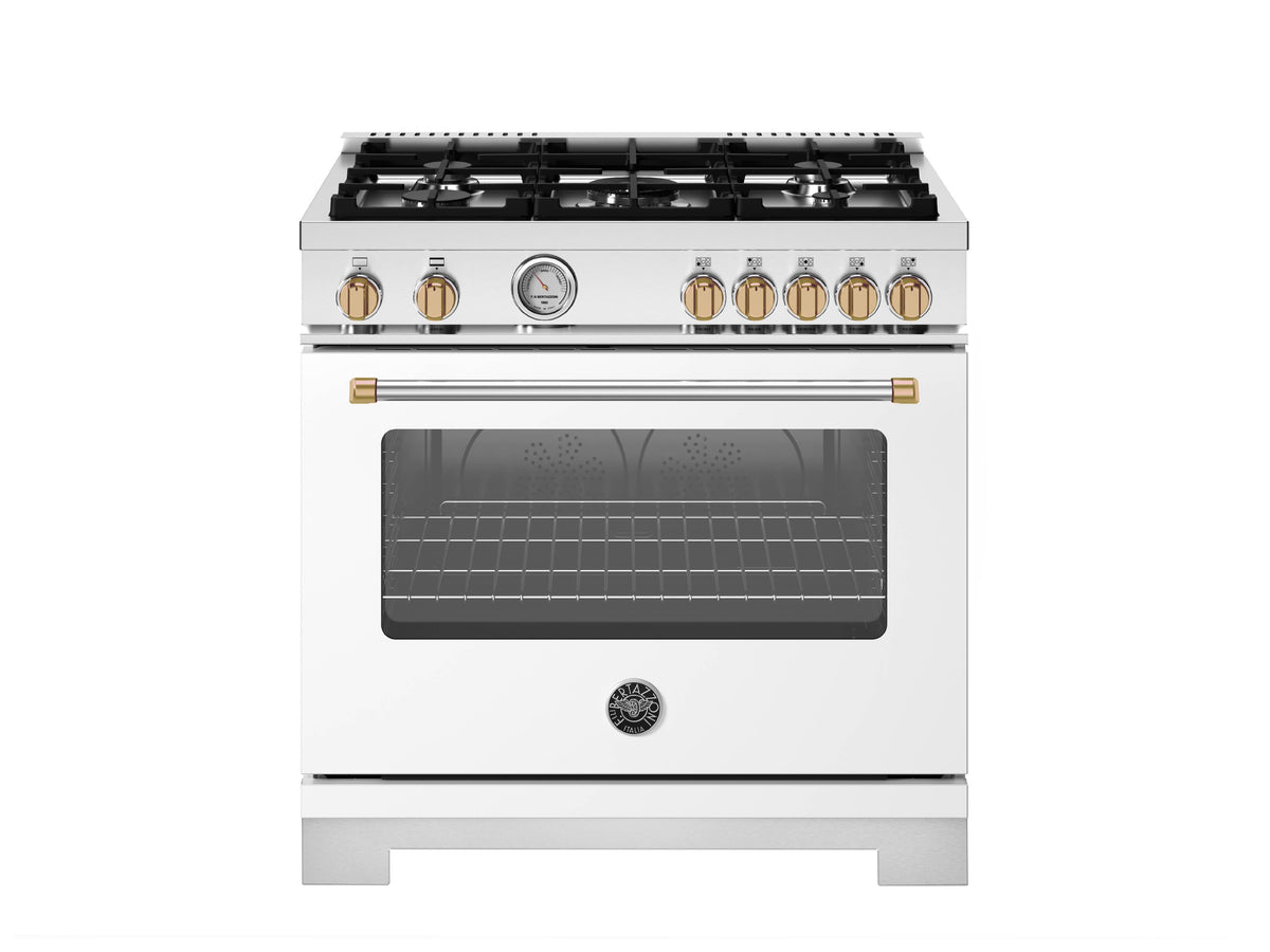 Bertazzoni - 36" Master Series All-Gas Range - Bianco Matte / Brushed Gold - Bianco Matt