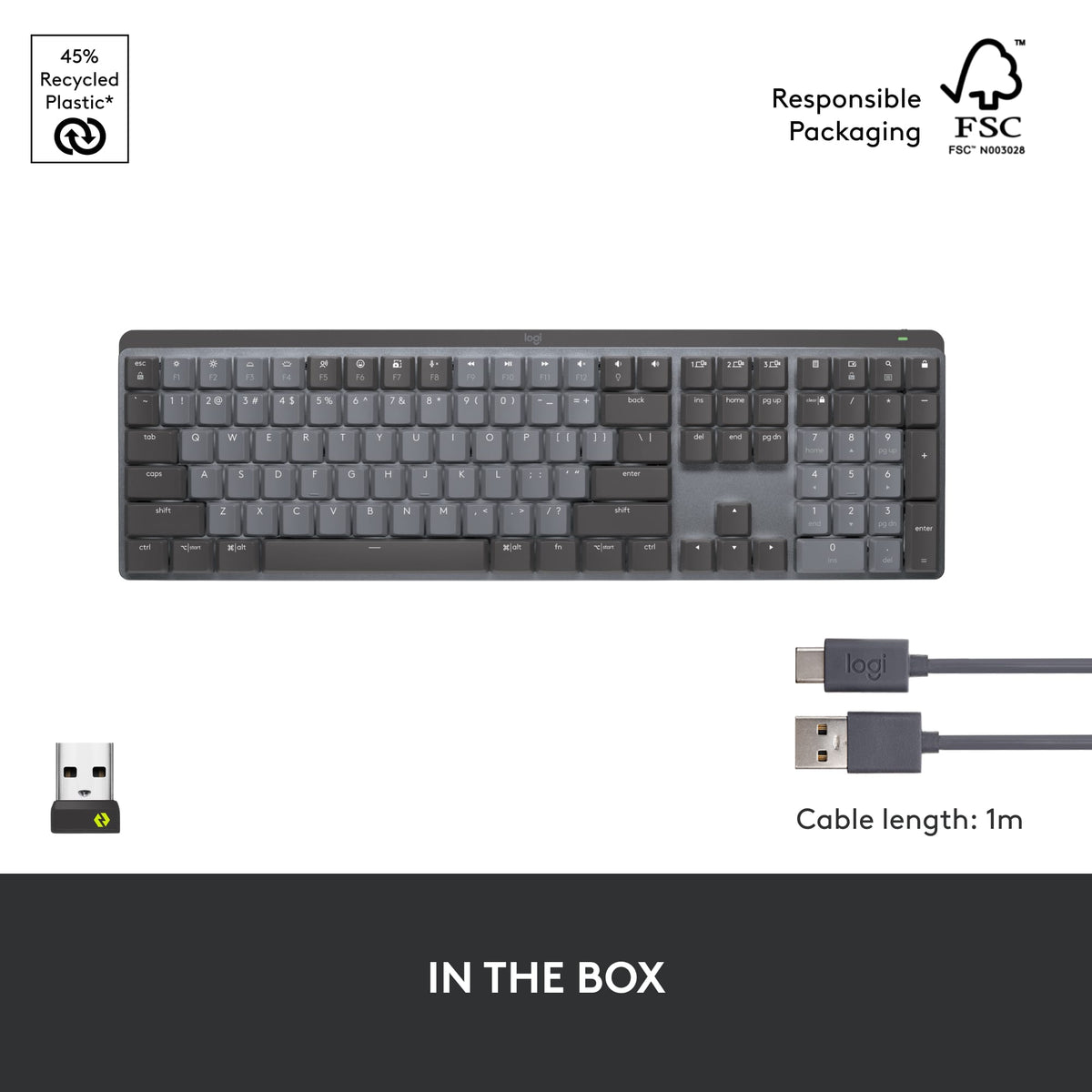 Logitech - MX Mechanical Full size Wireless Mechanical Tactile Switch Keyboard for Windows/macOS with Backlit Keys - Graphite