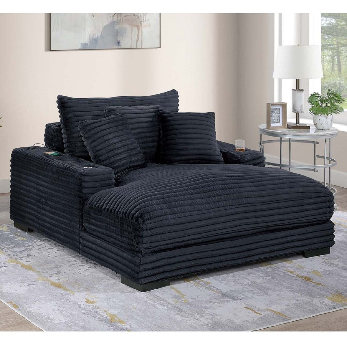 Chaise longue con 2 portavasos y puertos USB