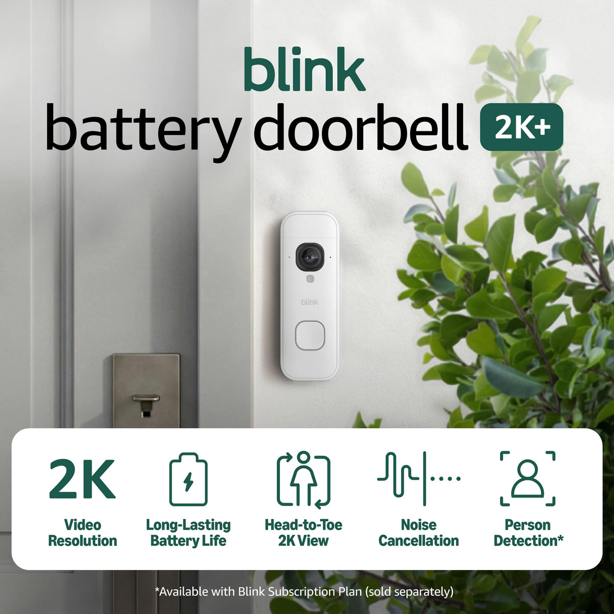 Blink - Battery Doorbell 2K+ (Add-On) - Wireless video doorbell, 2K resolution, enhanced audio - White