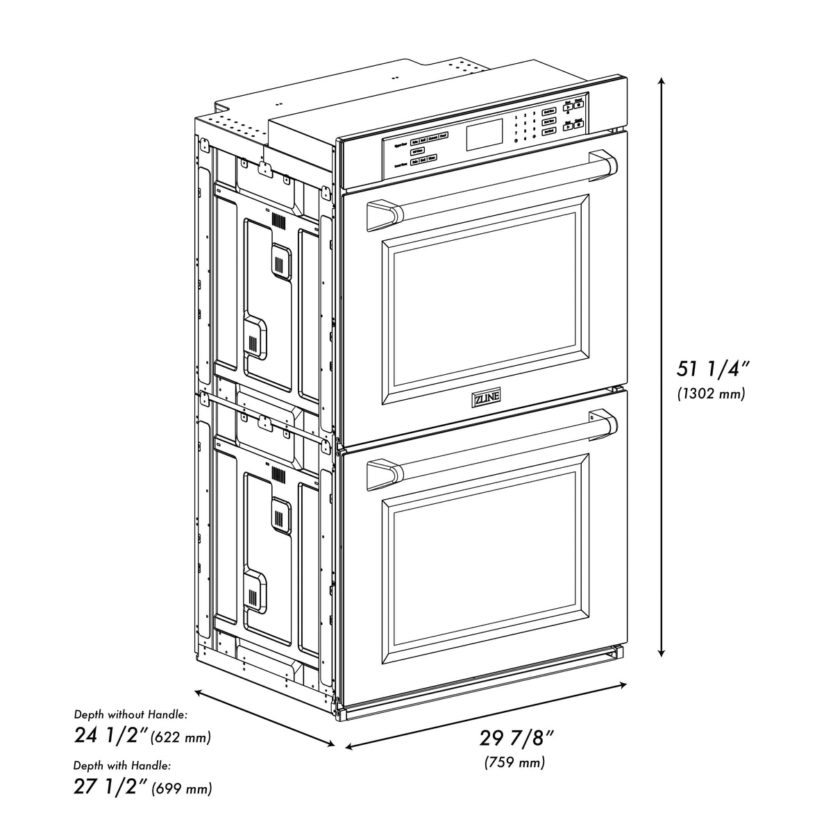 ZLINE - Autograph 30 in. True Convection Double Wall Oven in Satin Steel with Bronze Helix Handles (WADSZ-30-KCB) - Satin Stainless Steel