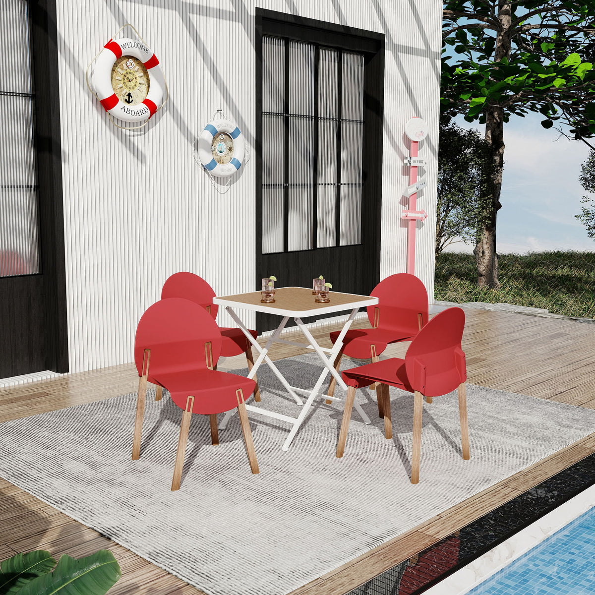 4 Piece Set Of Single Chairs With A Folding Square Table
