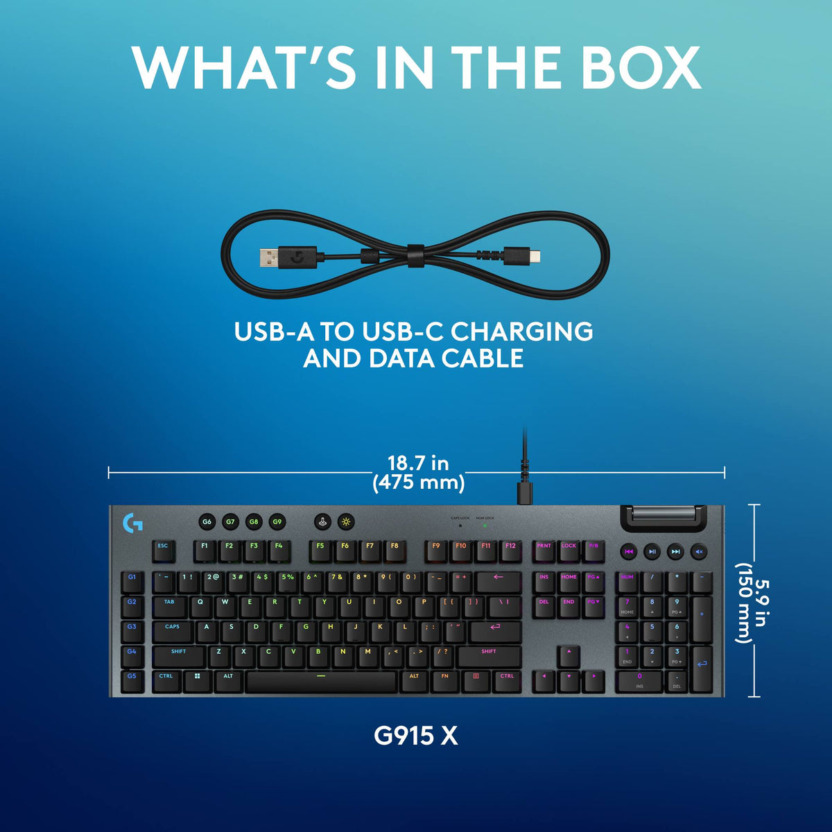Logitech - G915 X Full-size Corded Mechanical GL Red Linear Switch Gaming Keyboard for PC/Mac with RGB Backlighting - Black