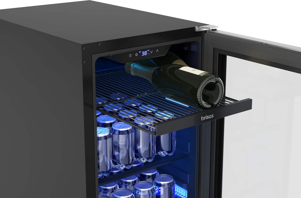 Zephyr - Brisas 15 in. 4-Bottle and 64-Can Single Zone Beverage Cooler - Stainless Steel/Glass