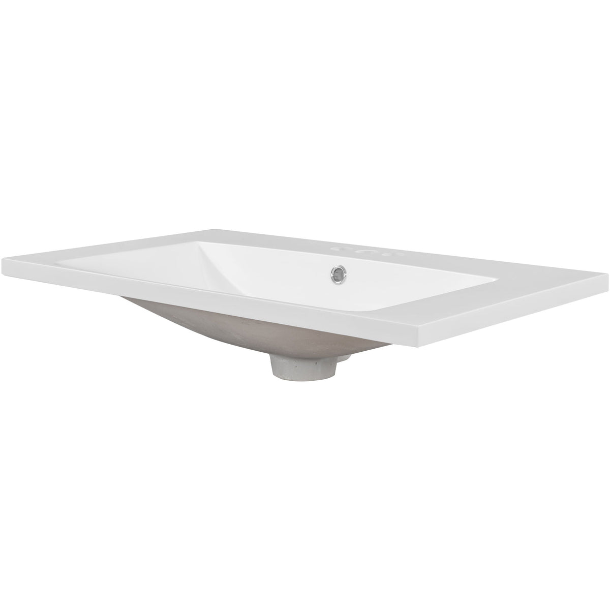 Encimera de tocador de baño individual de 30", con lavabo bajo encimera, forma rectangular, 3 orificios para grifería - Blanco