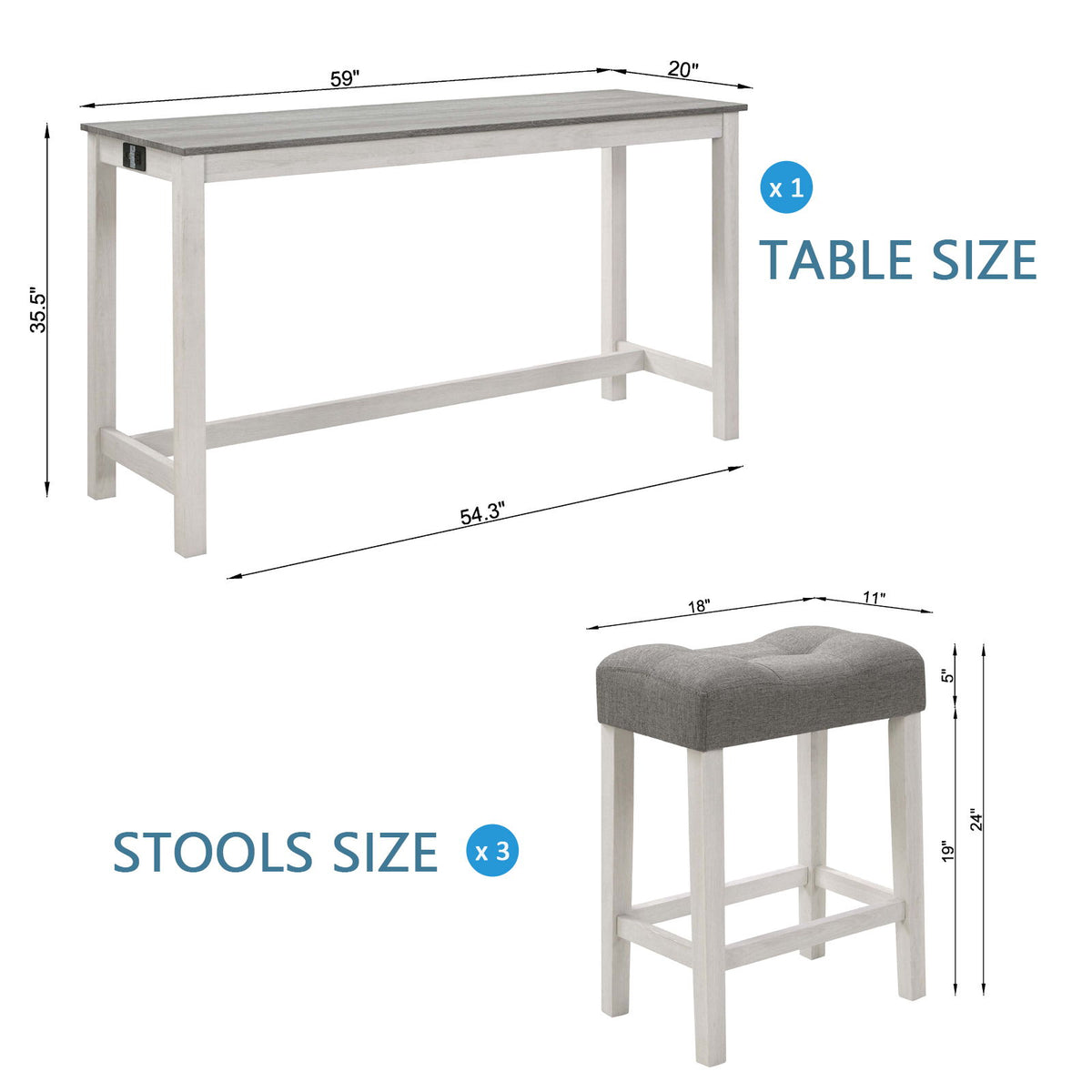 Set de mesa de bar de 4 piezas con toma de corriente
