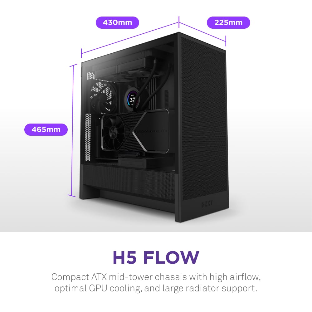 NZXT - H5 Flow 2024 Compact ATX Mid-Tower Airflow PC Case - Black