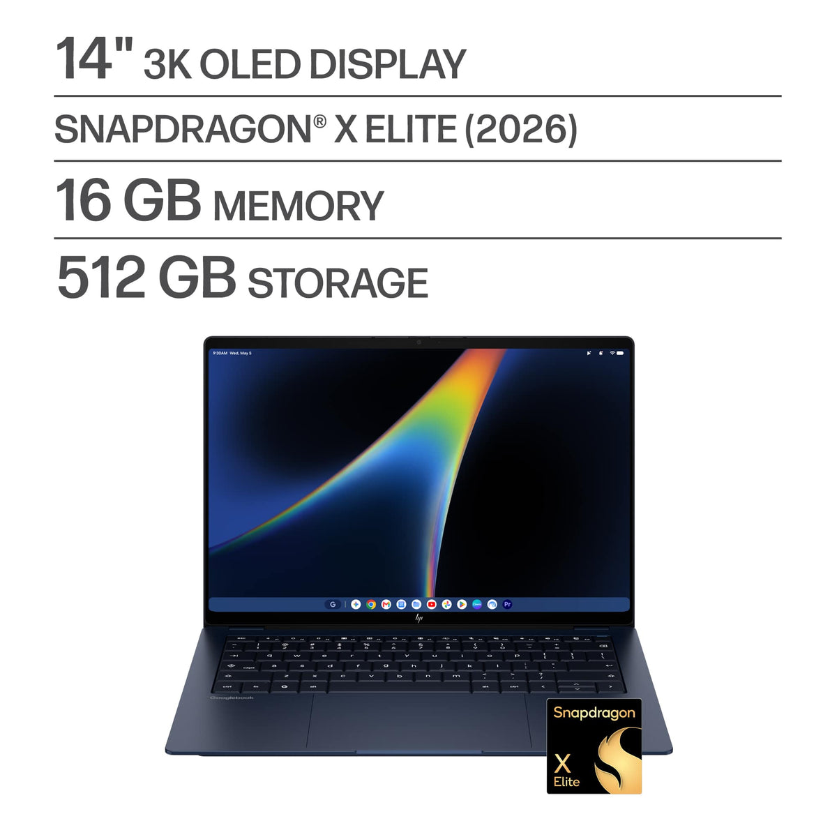 HP - 14" 3K OLED Touchscreen Googlebook - Snapdragon X Elite - 16GB Memory - 512GB SSD - Atmospheric Blue