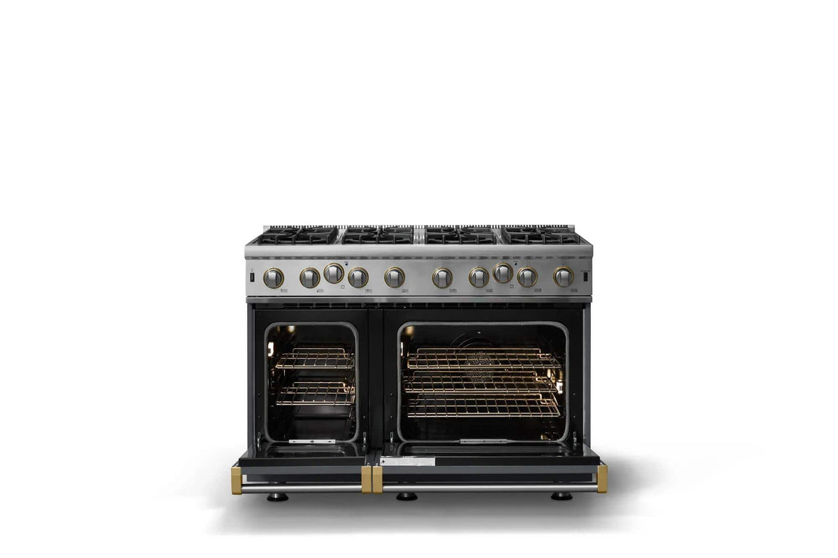 Viking - 48 in. Wide 8 Burner Pro 5 Series 6.1 Cu. Ft. Freestanding LP Gas Convection Range - Cast Black w. Brushed Brass - Cast Black