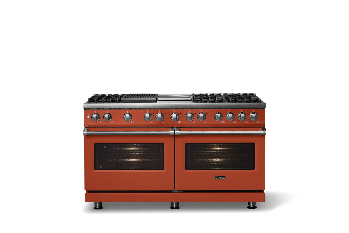 Viking - 60"W. 8 Burner Pro 5 Series 9.4 Cu. Ft. Freestanding Sealed 8 Burner Dual Fuel Convection Range/Griddle/Grill - Spiced Cider