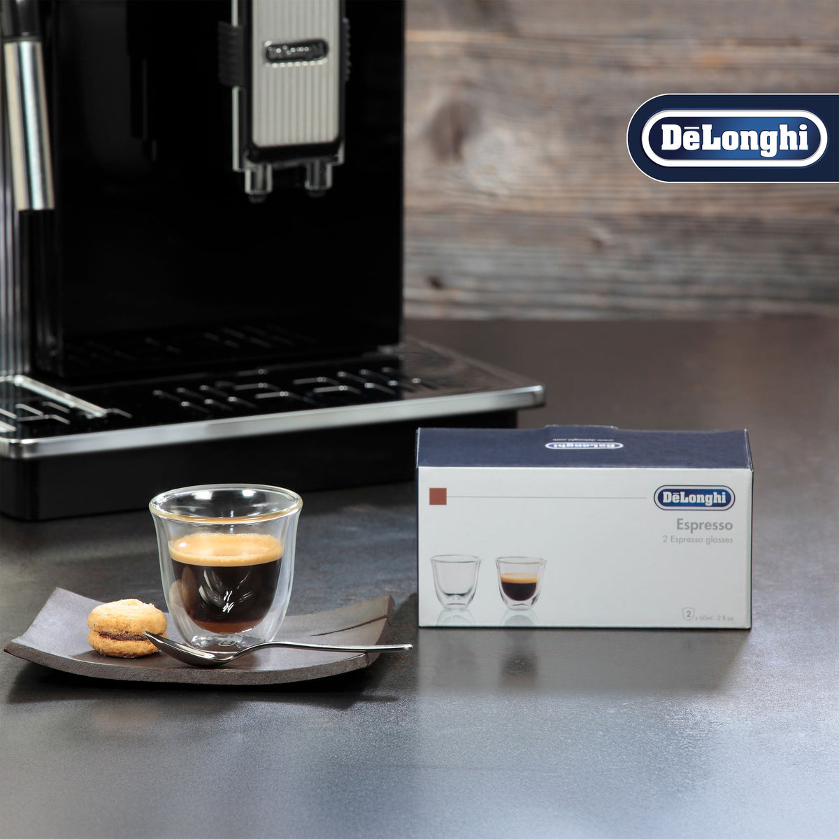 De'Longhi - 3 oz Espresso Double Wall Thermal Glasses - Set of 2 - Glass/Transparent