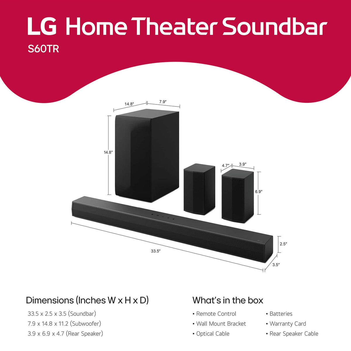 LG - 5.1-Channel S60TR Home Theater Soundbar with Wireless Subwoofer and Rear Speakers, Dolby Audio - Black