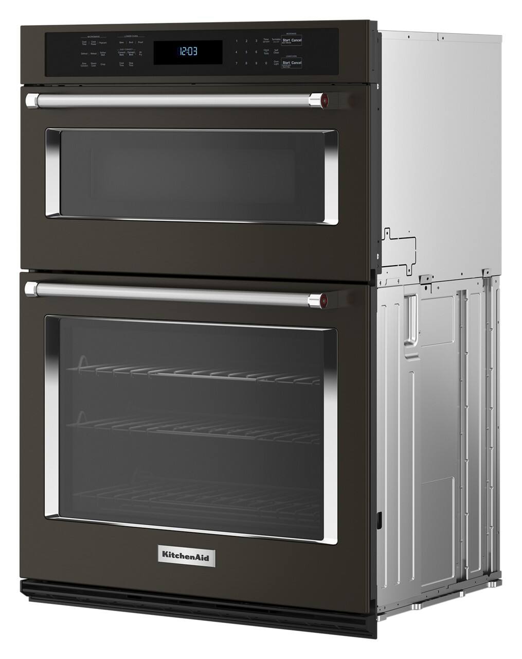 KitchenAid - 27" Built-In Electric Convection Double Wall Combination with Microwave and Air Fry Mode - Black Stainless Steel