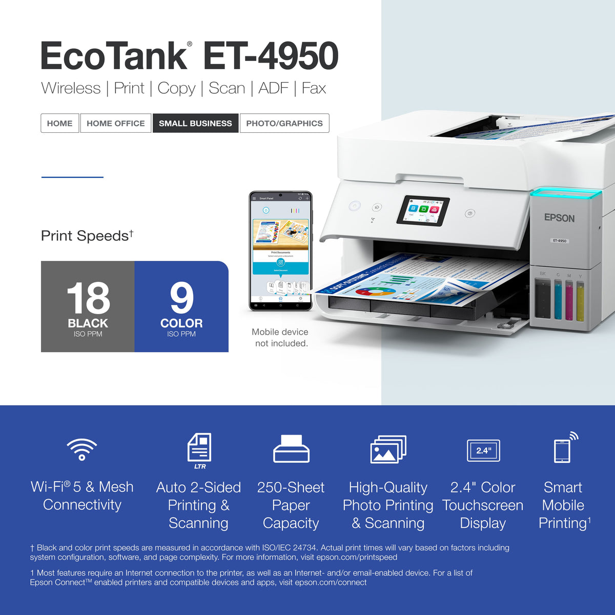 Epson - EcoTank ET-4950 Wireless All-in-One Color Supertank Inkjet Printer - White