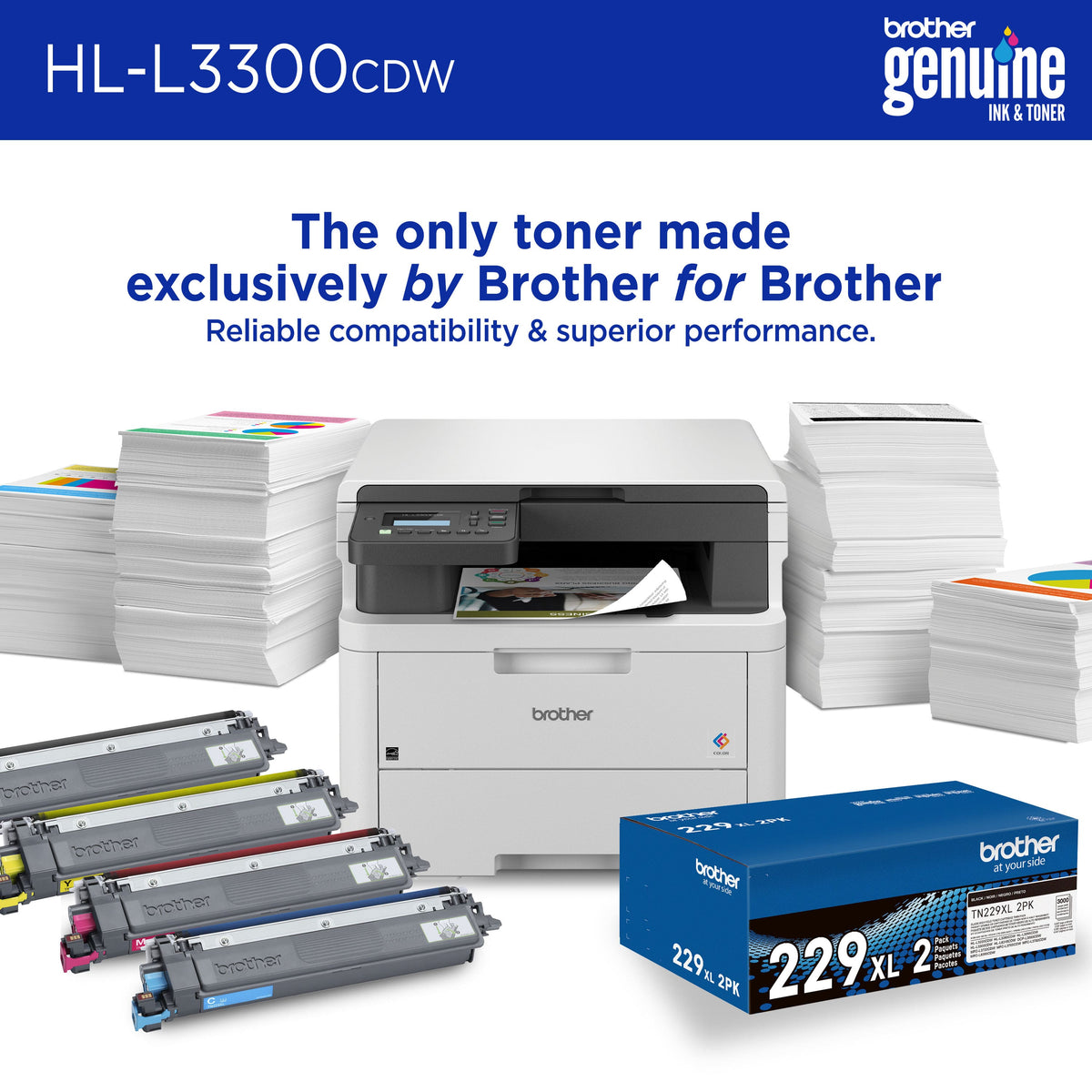 Brother - HL-L3300CDW Wireless Digital Color Printer with Laser Quality Output & Convenient Copy/Scanning, Great for Small Offices - White