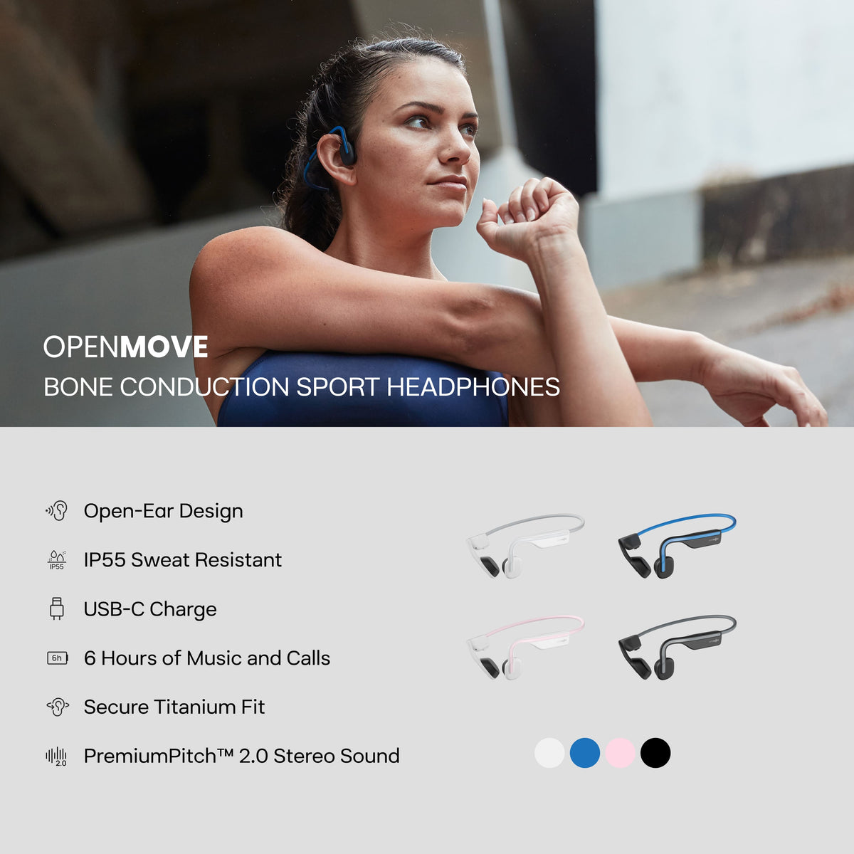 Shokz - OpenMove Bone Conduction Open Ear Lifestyle/Sport Headphones - Gray