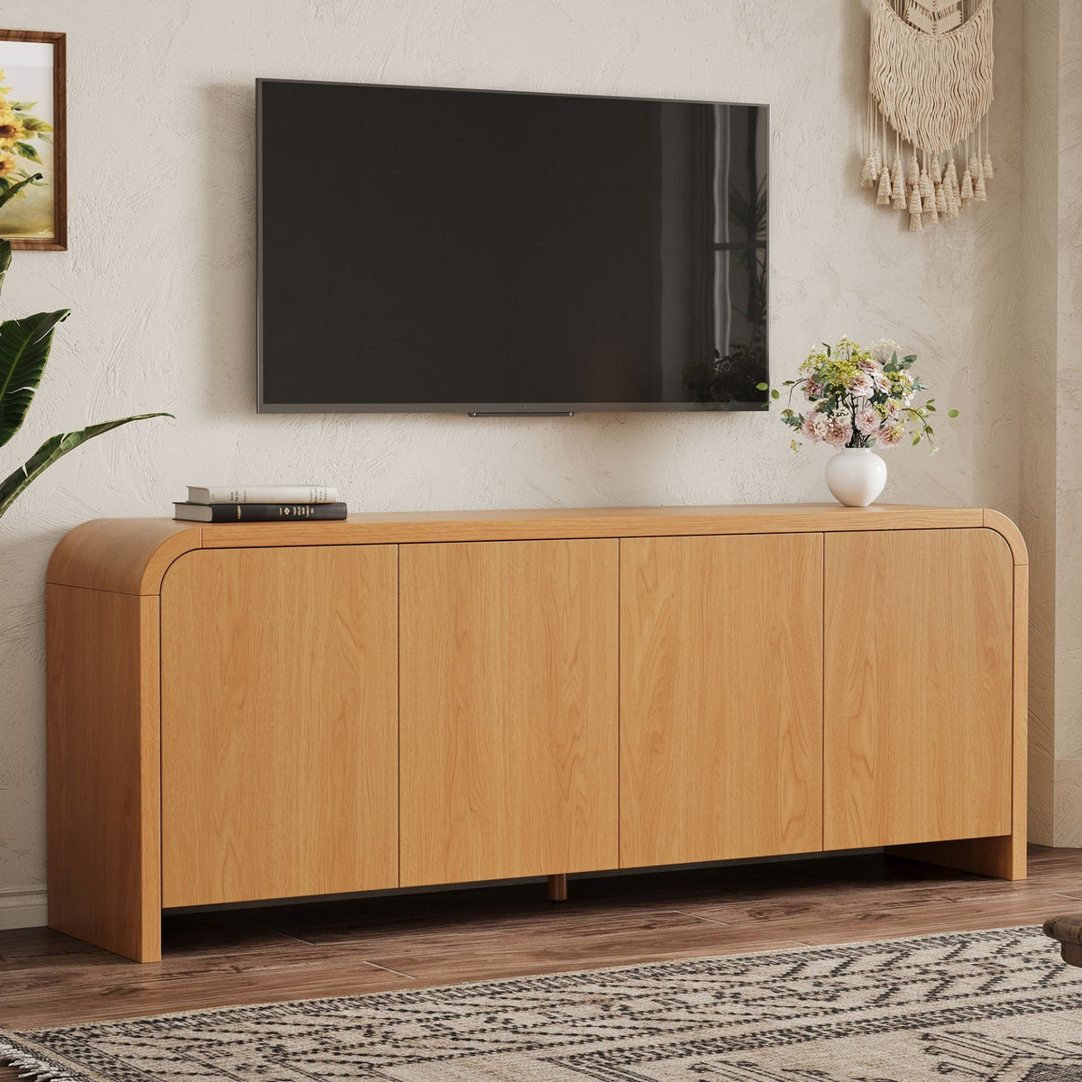 Mueble para TV de borde curvo con gabinetes grandes