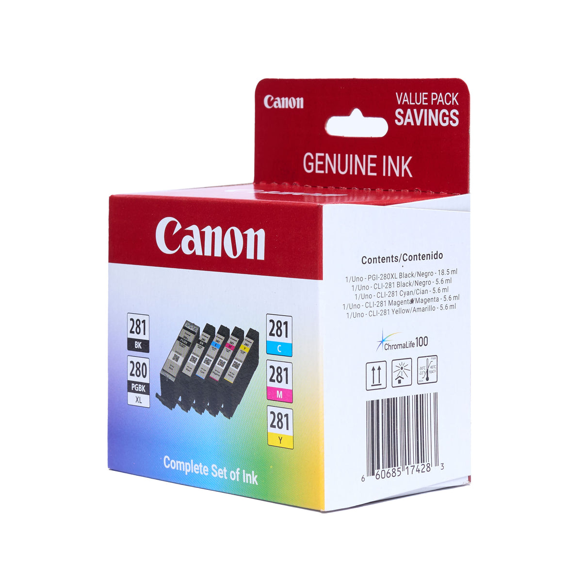 Canon - PGI-280 XL / CLI-281 5-Pack High-Yield - Pigment Black, Standard Capacity Ink Cartridges - Black/Cyan/Magenta/Yellow