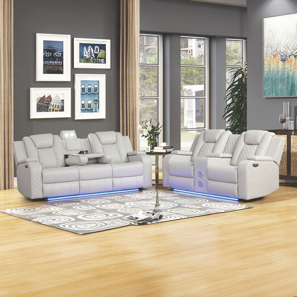 Benz - Sofá reclinable eléctrico con cabeceros ajustables y luces LED ambientales