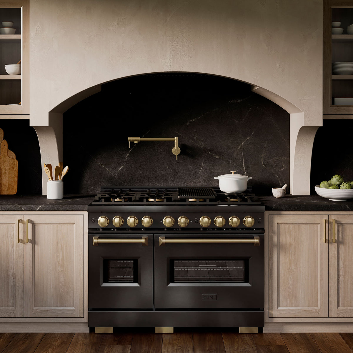 ZLINE - Autograph 48 in. 6.7 cu. ft. Classic Freestanding Black Stainless Dual Fuel Range w/ 8 DuoPro Burners & Bronze Accents - Black Stainless Steel