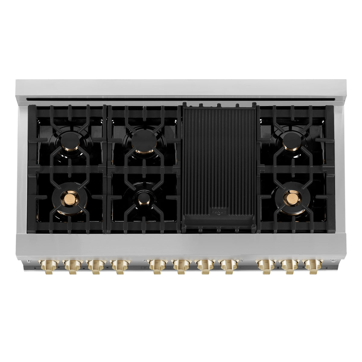 ZLINE - 48 in. Wide 8 Burner Autograph Legacy Dual Fuel Range in White & Gold Accents (RAZ-WM-48-G) - Stainless Steel