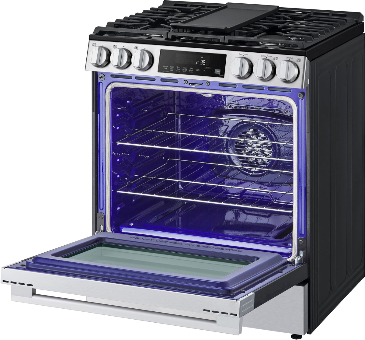 LG - 30-in Wide 5.8 Cu. Ft. Slide-In Gas True Convection Smart Range with 5 Burners, Air Fry and UltraHeat 20K Burner - Stainless Steel