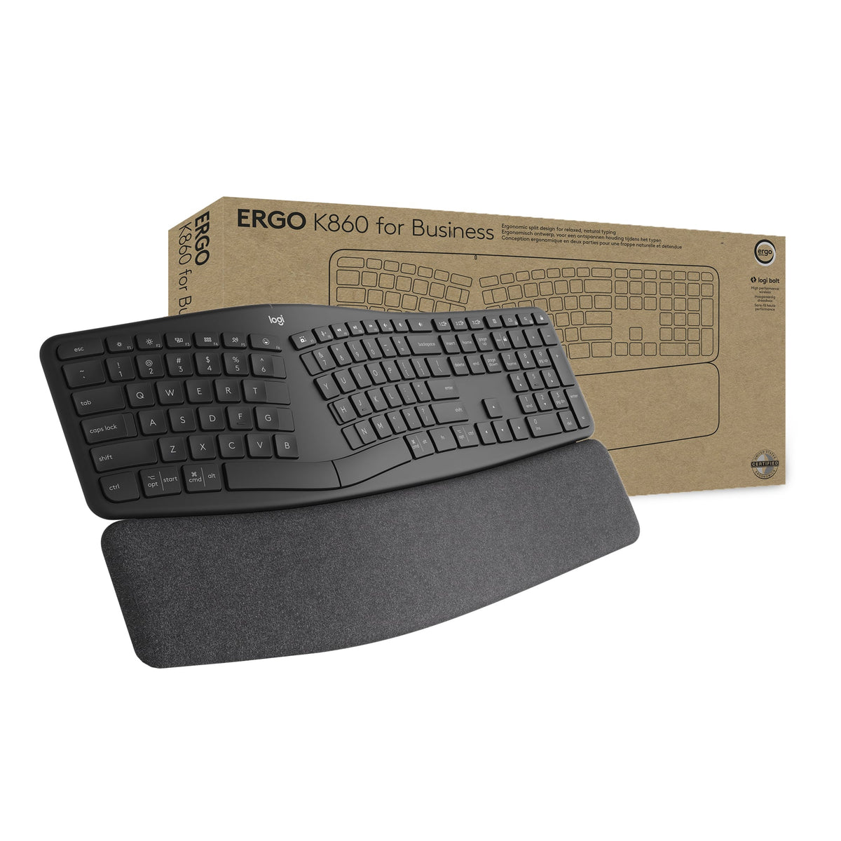 Logitech - ERGO K860 For Business Ergonomic Wireless Scissor Low-Profile Switch Keyboard with Ergonomic Split Design - Graphite
