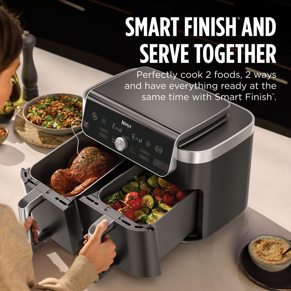 Ninja - DualZone Smart XL 6-in-1 Air Fryer, 10-qt Capacity with Thermometer - Black