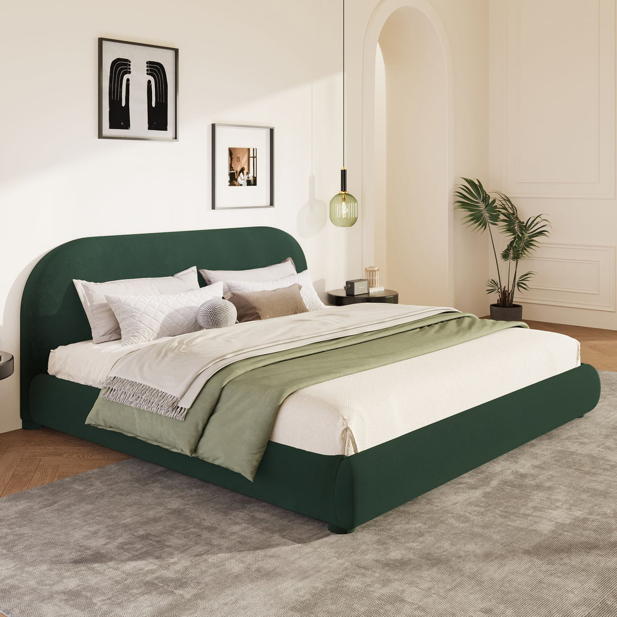 Cama doble tapizada de dormitorio moderna sencilla