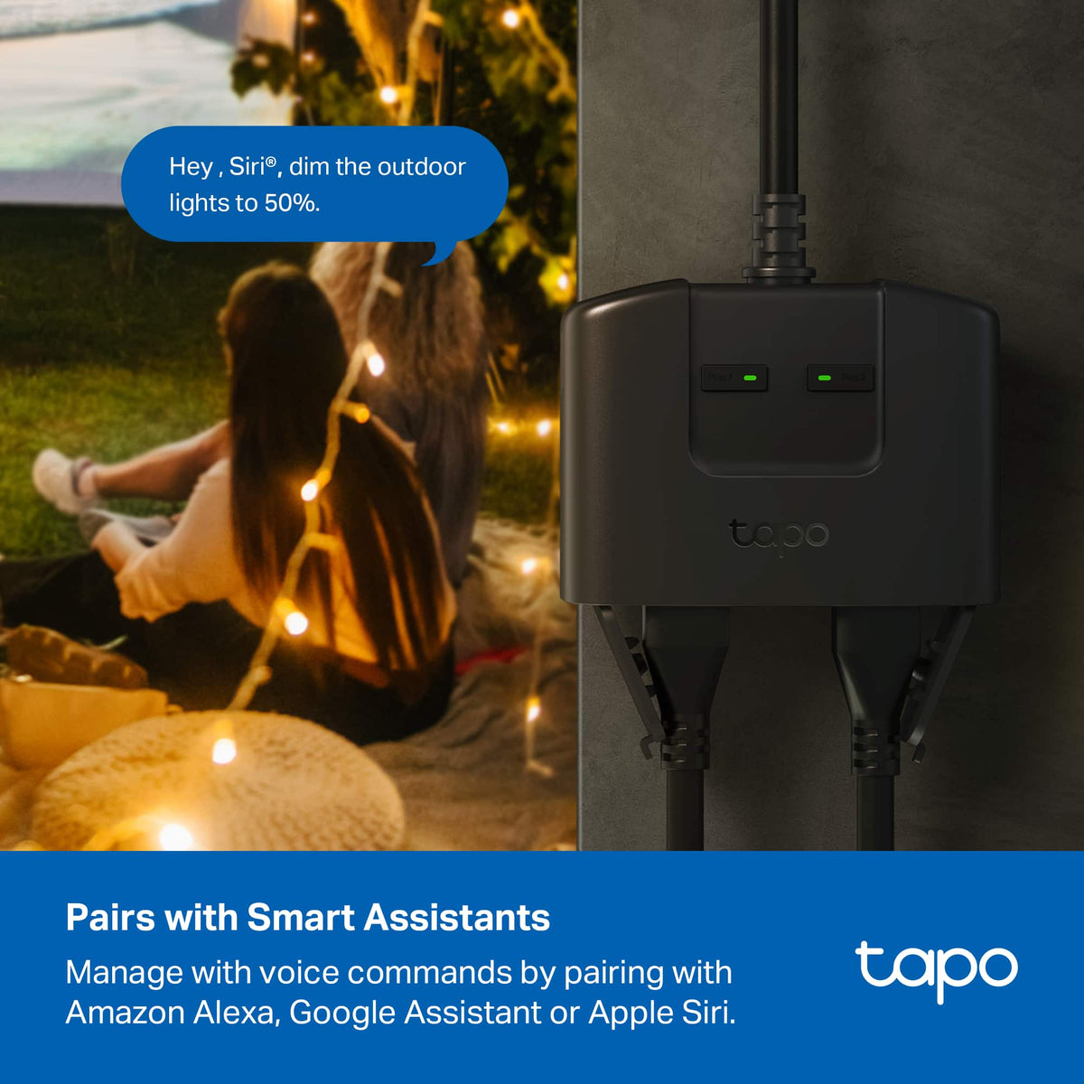 TP-Link - Tapo Smart Wi-Fi Outdoor Dual Plug - Control & Schedule Holiday Decorations & Outdoor Lights - Black