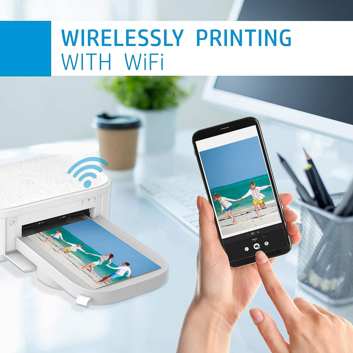 HP - Sprocket Studio Plus WiFi Photo Printer, Compatible with iOS and Android - White