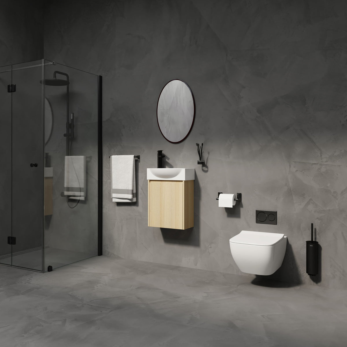 Mueble de baño moderno con lavabo cerámico, combinado con lavabo flotante de pared, armario de almacenamiento