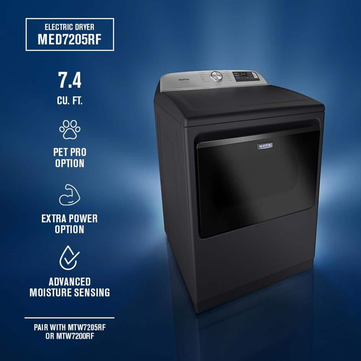 Maytag - 7.4 Cu. Ft. Pet Pro Top Load Electric Dryer with Extra Power and Sanitize Cycle - Midnight Steel