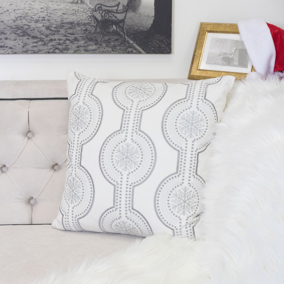 Holiday Throw Pillow With Snowflake Embroidery