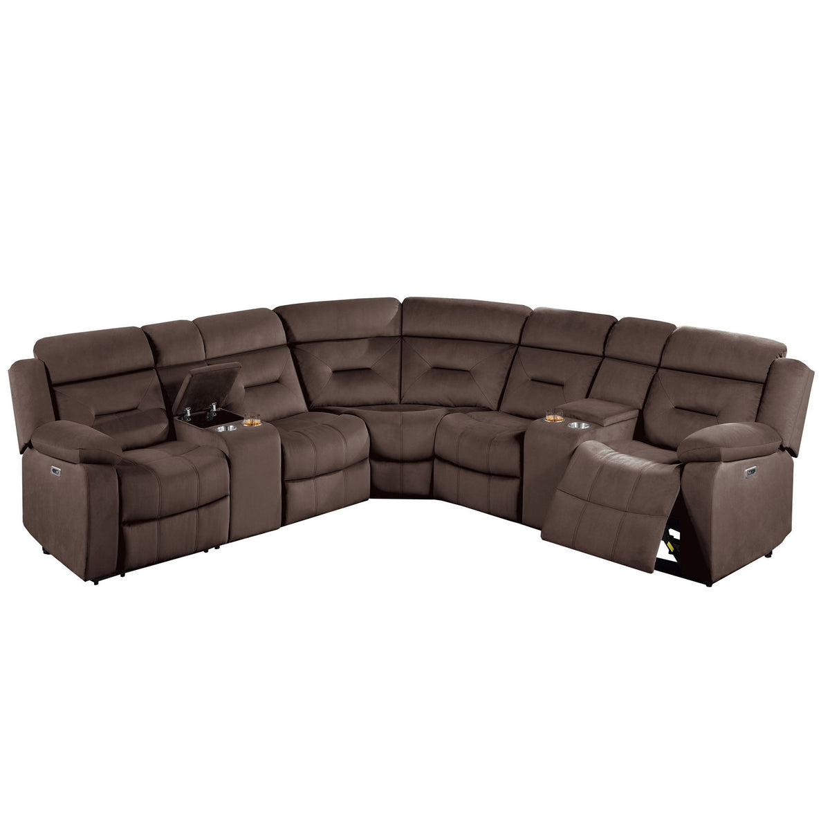 Set de sofá seccional reclinable eléctrico con consola y portavasos