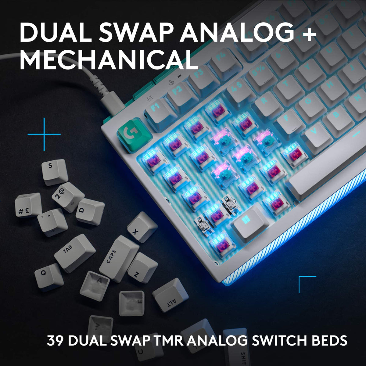 Logitech - G512 X 98 Full-size DUAL SWAP Hot-Swappable TMR Analog / Mechanical Gaming Keyboard for PC, Mac with LIGHTSYNC RGB - White