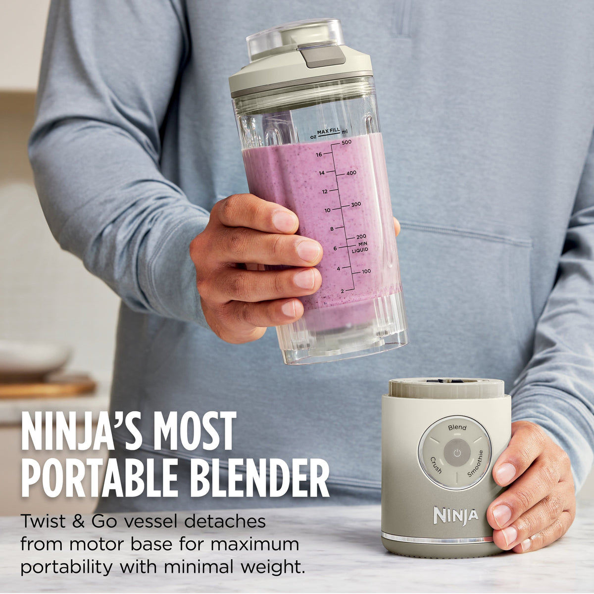 Ninja - Blast Max Portable Blender with 22oz Twist & Go Vessel - Cool Gray