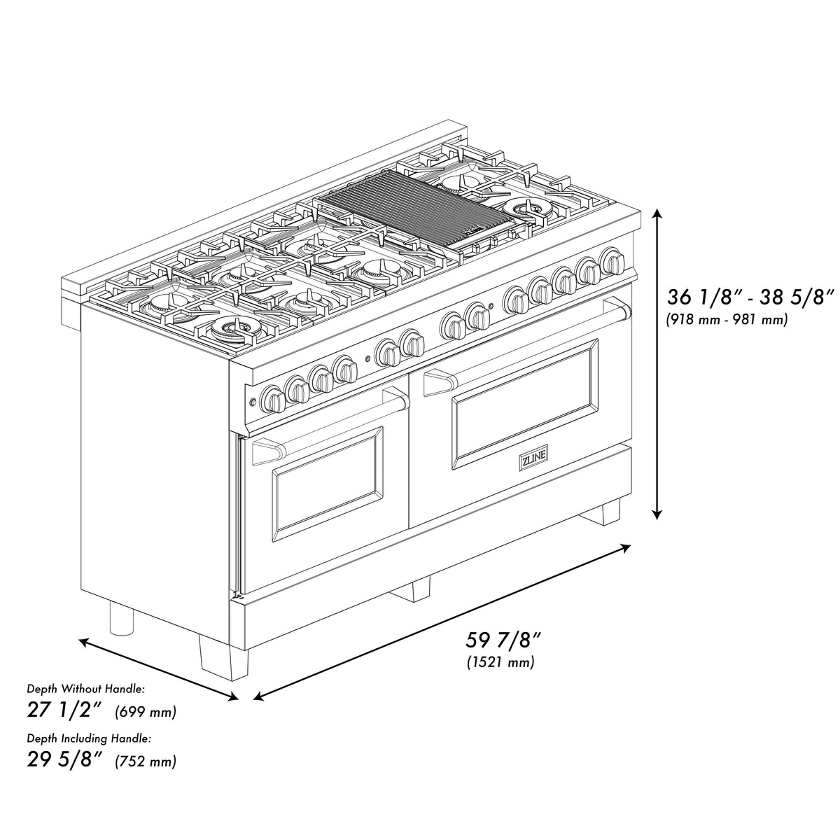 ZLINE - 60 in. Wide 8 Burner Autograph Legacy Dual Fuel Range & White & Bronze Accents (RAZ-WM-60-CB) - Multicolor