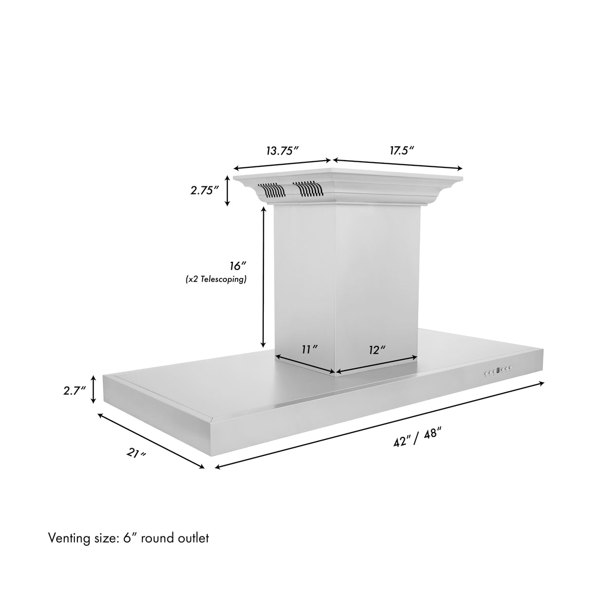 ZLINE - 48 inches - Externally Vented - Island Range Hood - Stainless Steel