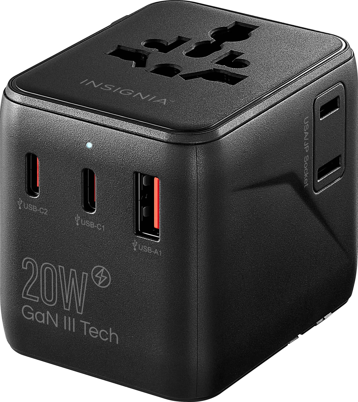 Insignia™ - 20W Travel Adapter with 2 AC Outlets, 2 USB-C Ports & 1 USB Port - Black