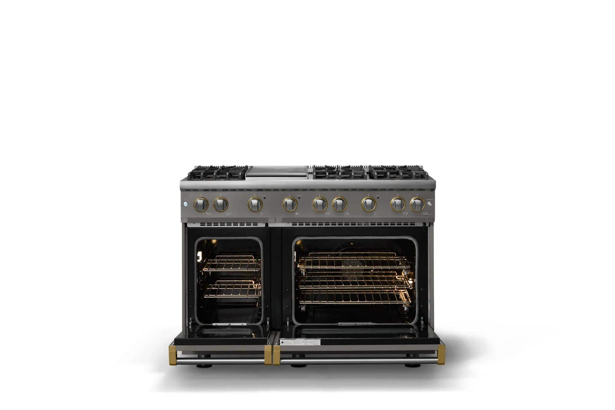 Viking - 48 in. Wide 6 Burner Pro 5 Series 6.1 Cu. Ft. Freestanding Sealed Burner Gas Convection Range with Brushed Brass - Damascus Gray