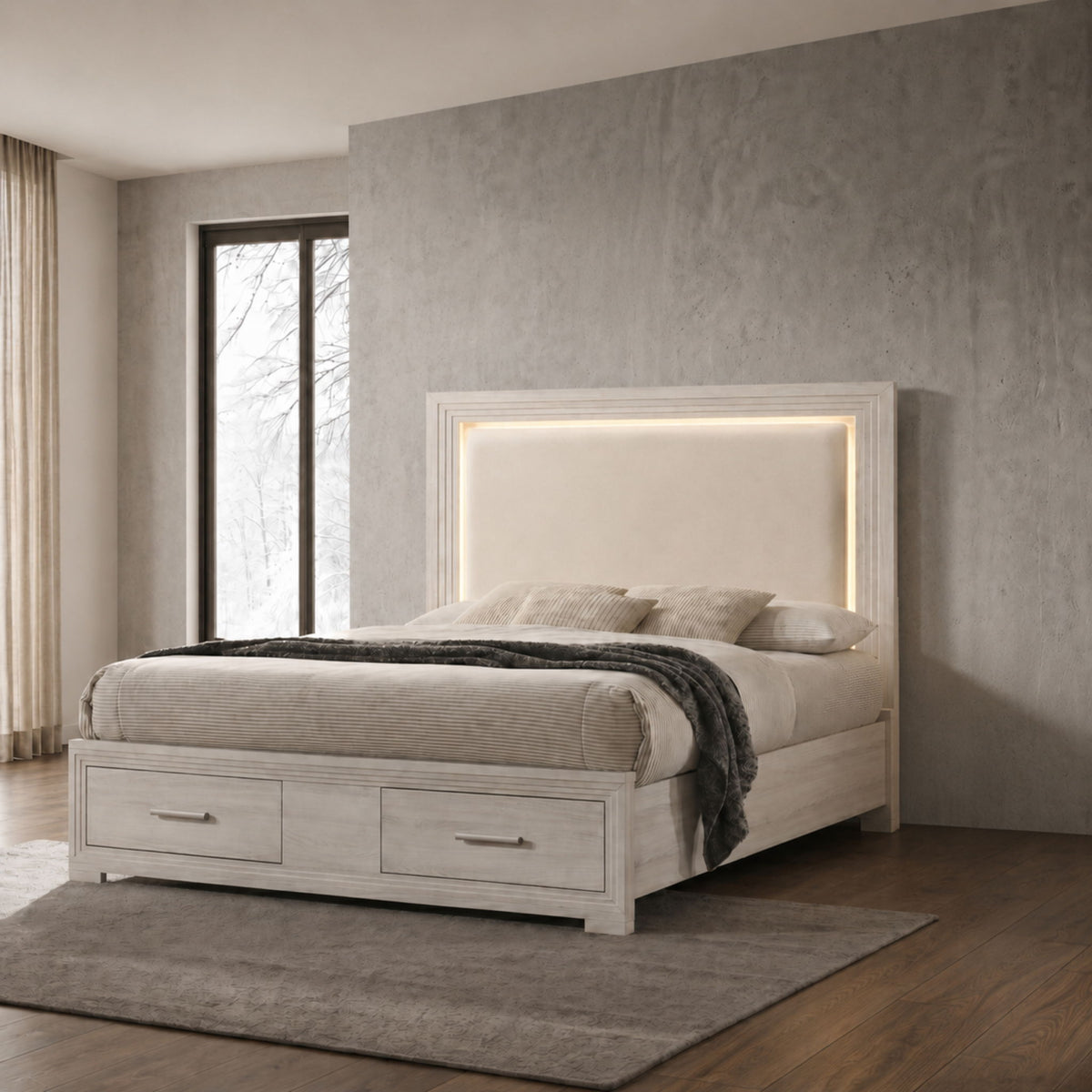 Colorado - Cama con cabecero tapizado con LED