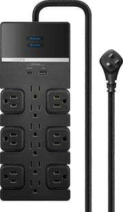 Rocketfish™ - 12-Outlet 4680 Joules Surge Protector with USB and USB-C - Black