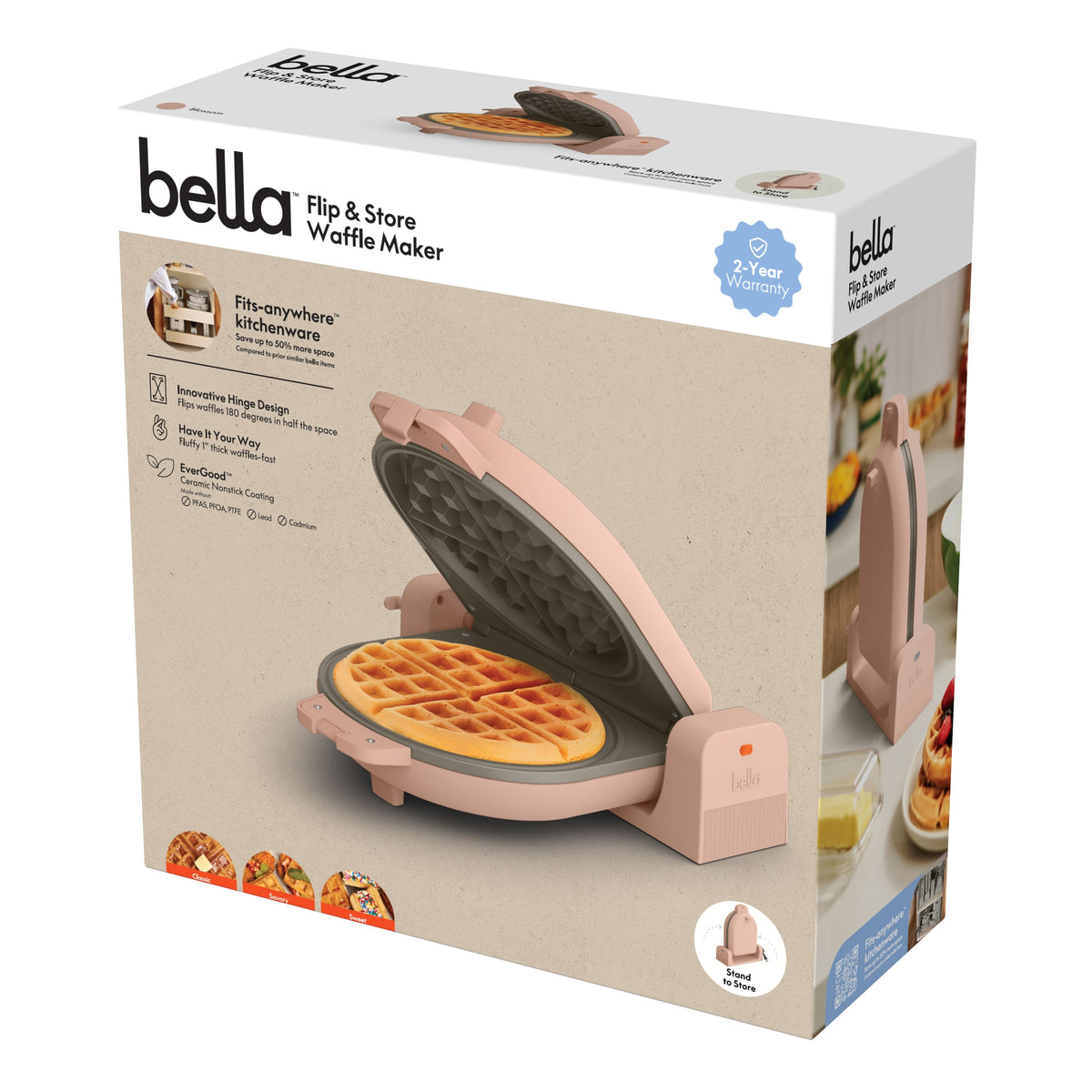 Bella - Fits-anywhere Kitchenware: Flip & Store Belgian Waffle Maker - Blossom