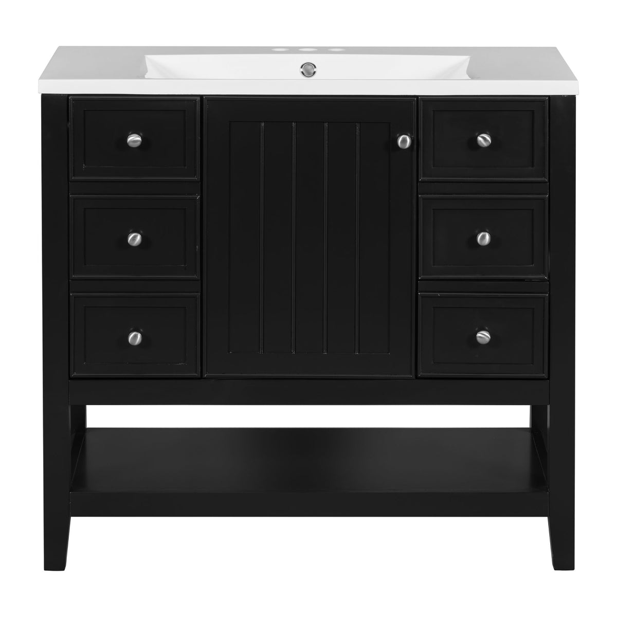 Mueble de baño con lavabo de 36", 2 puertas y 3 cajones - Negro
