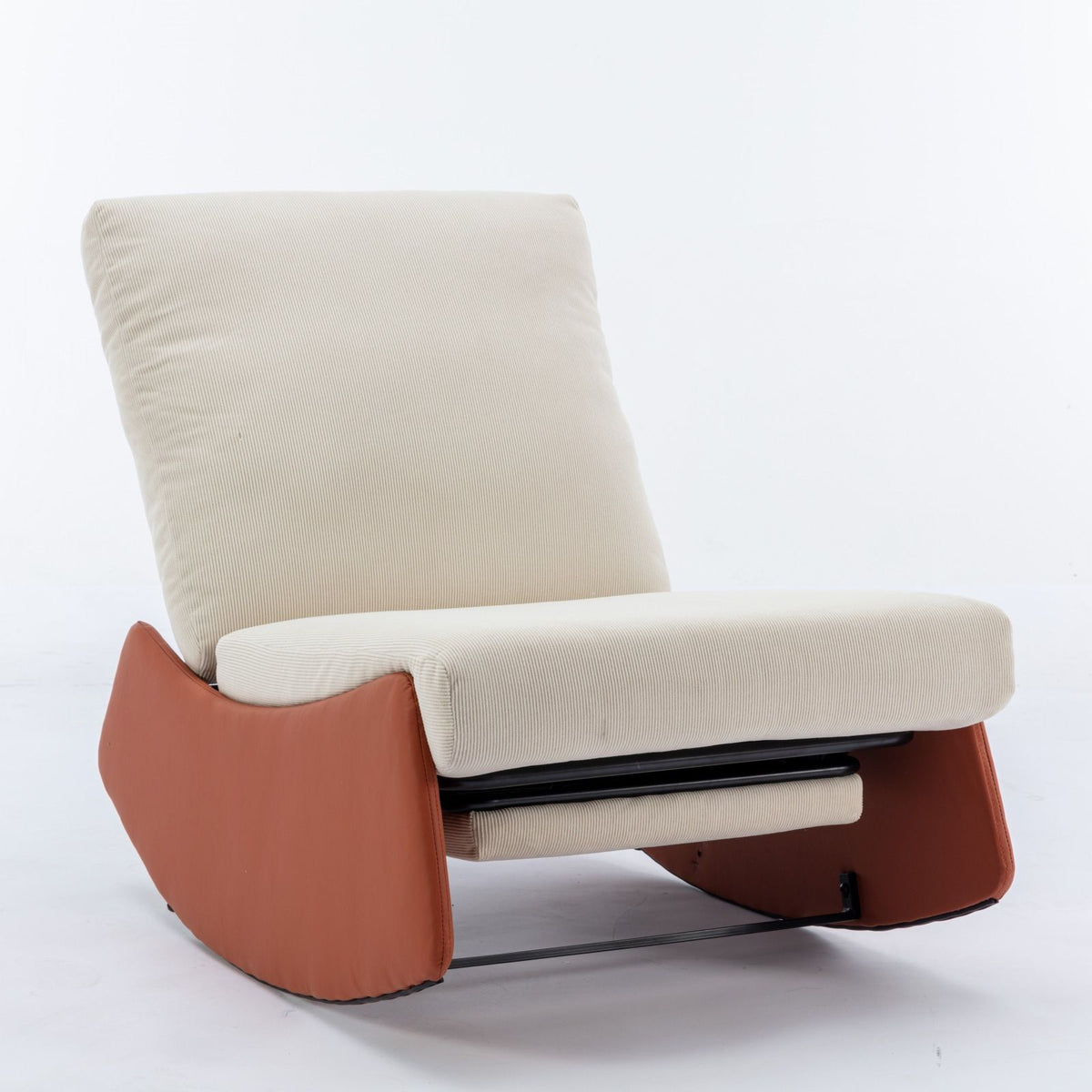 Modern Rocking Chair Recliner, Comfy Rocker Nursery Chair With Footrest, Accent Reading Chair, Upholstered Lounge Chair For Relaxing, Resting, Soft Padded Rocker For Indoor Living Room Bedroom - Orange